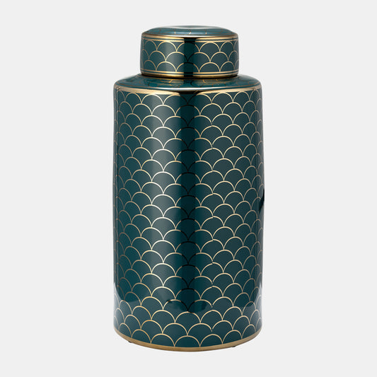 Crackle Ceramic Jar 16" with Lid, Gold