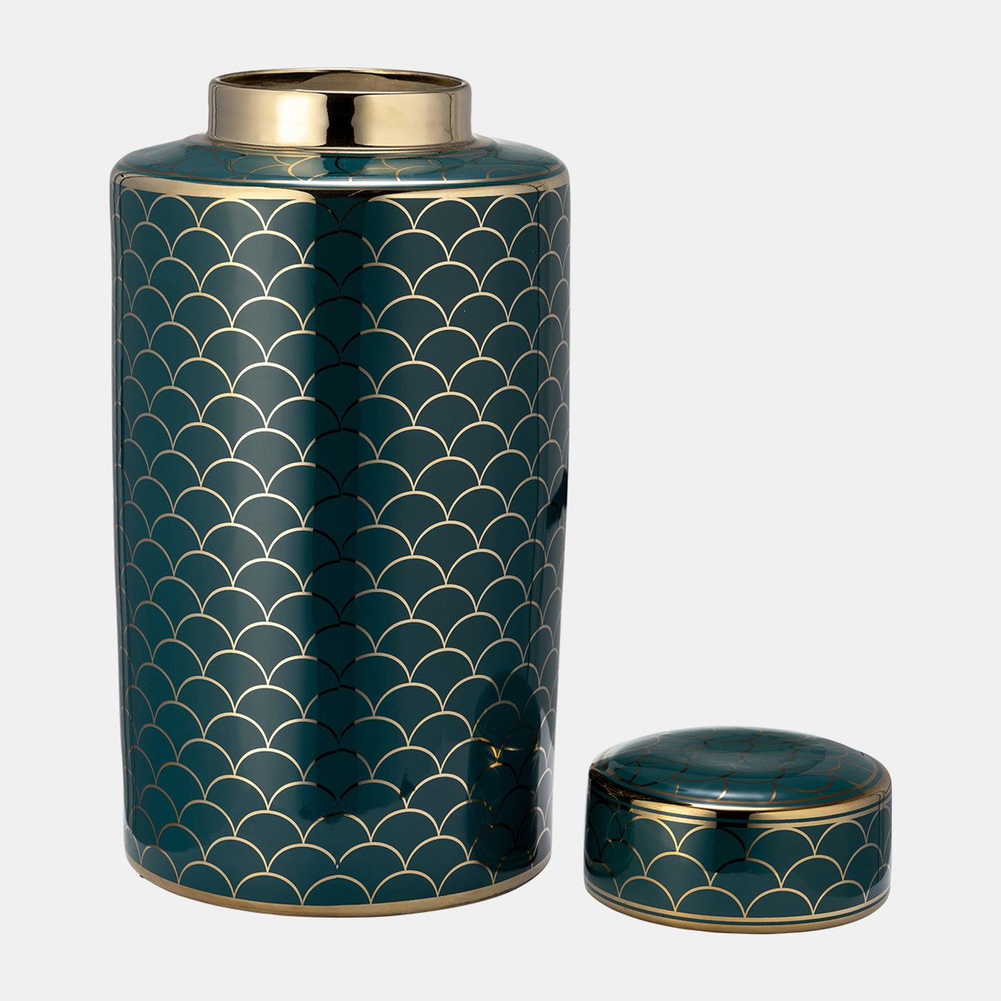 16" Cer, Crackle Jar W/ Lid, Gold