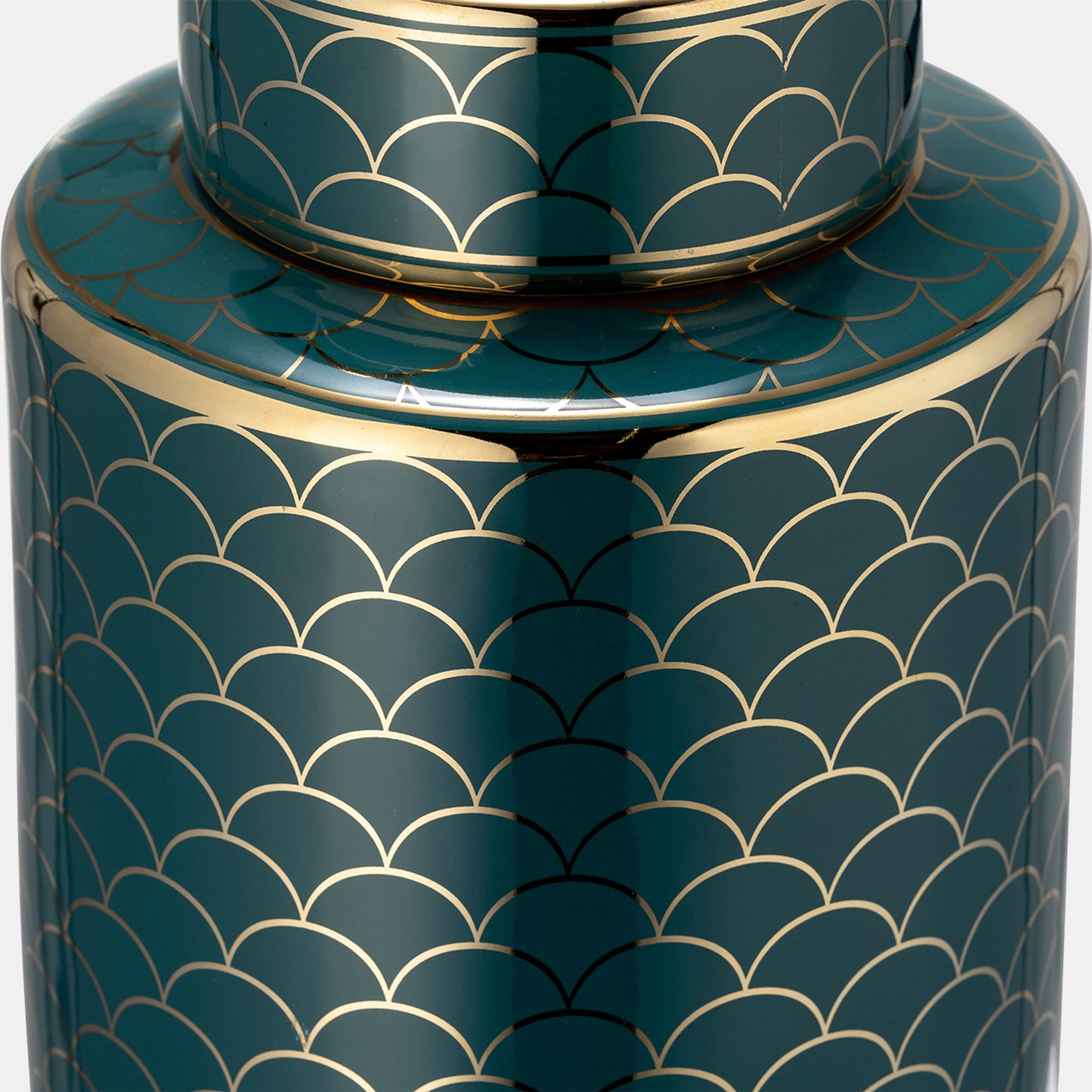 16" Cer, Crackle Jar W/ Lid, Gold