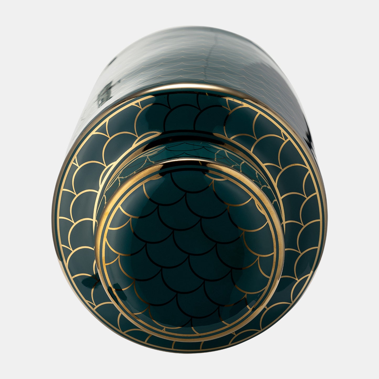 16" Cer, Crackle Jar W/ Lid, Gold