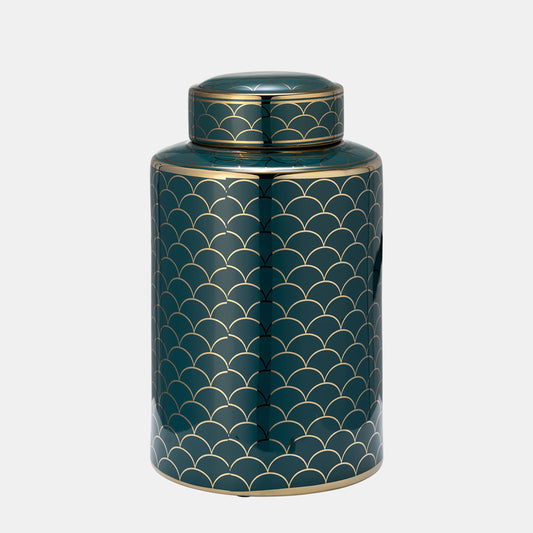 Crackle Ceramic Jar 12" with Lid, Gold