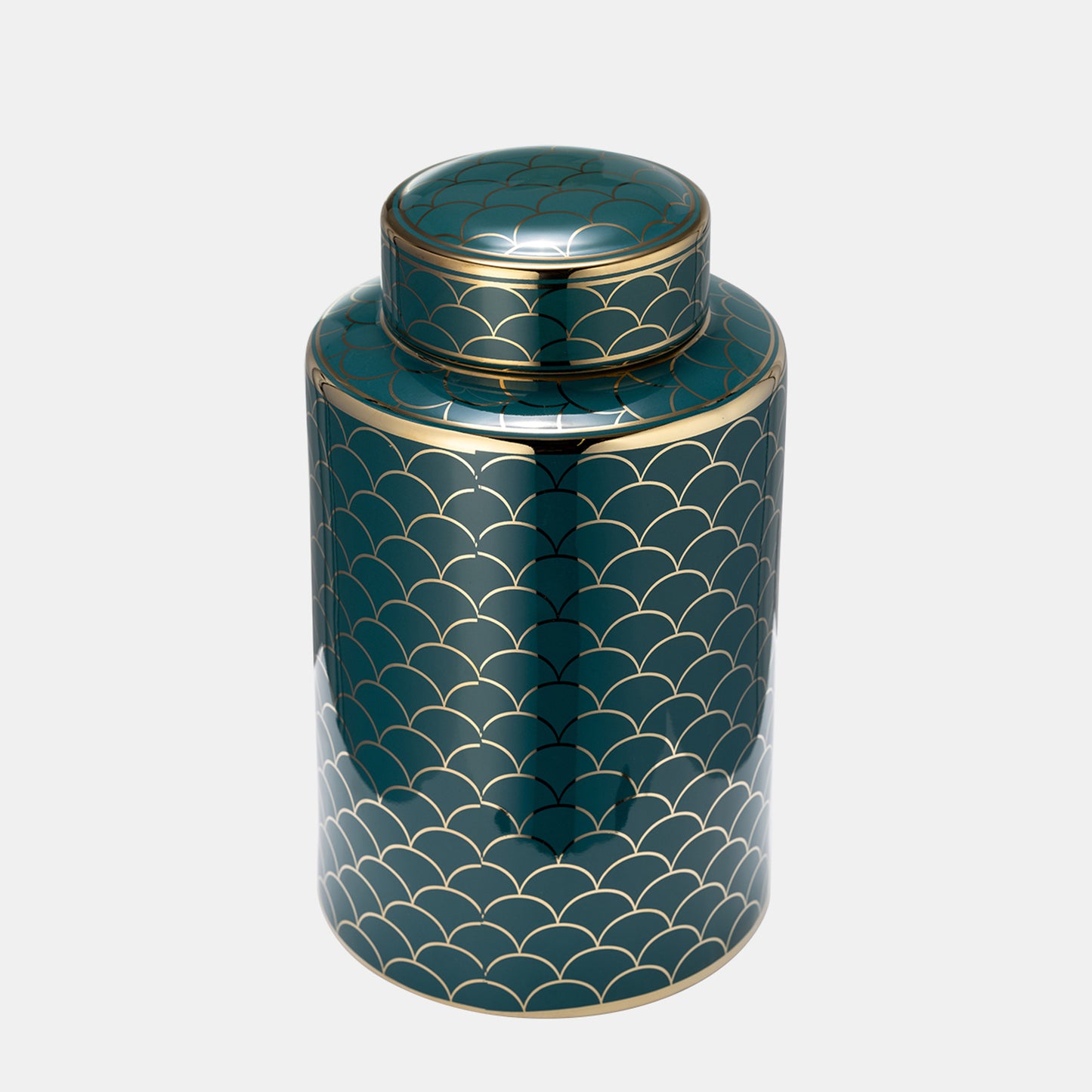 12" Cer, Crackle Jar W/ Lid, Gold
