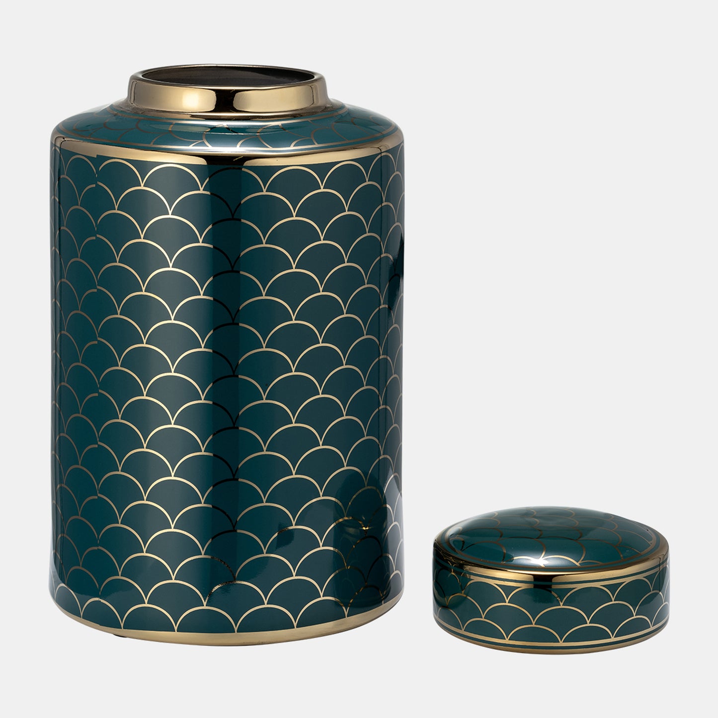 12" Cer, Crackle Jar W/ Lid, Gold