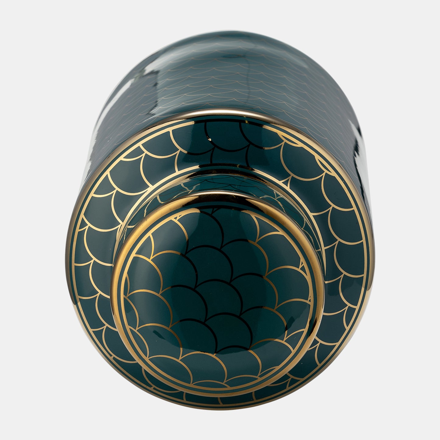 12" Cer, Crackle Jar W/ Lid, Gold
