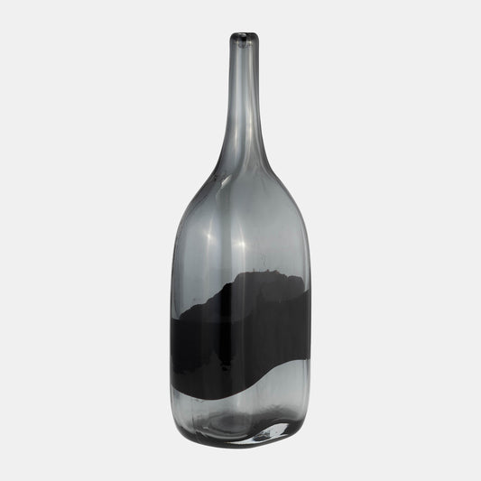 Gourd Long Neck Vase, Smoke and Black