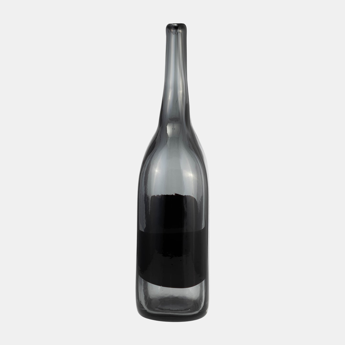 15"h Glass Long Neck 2-tone Vase, Smoke/black