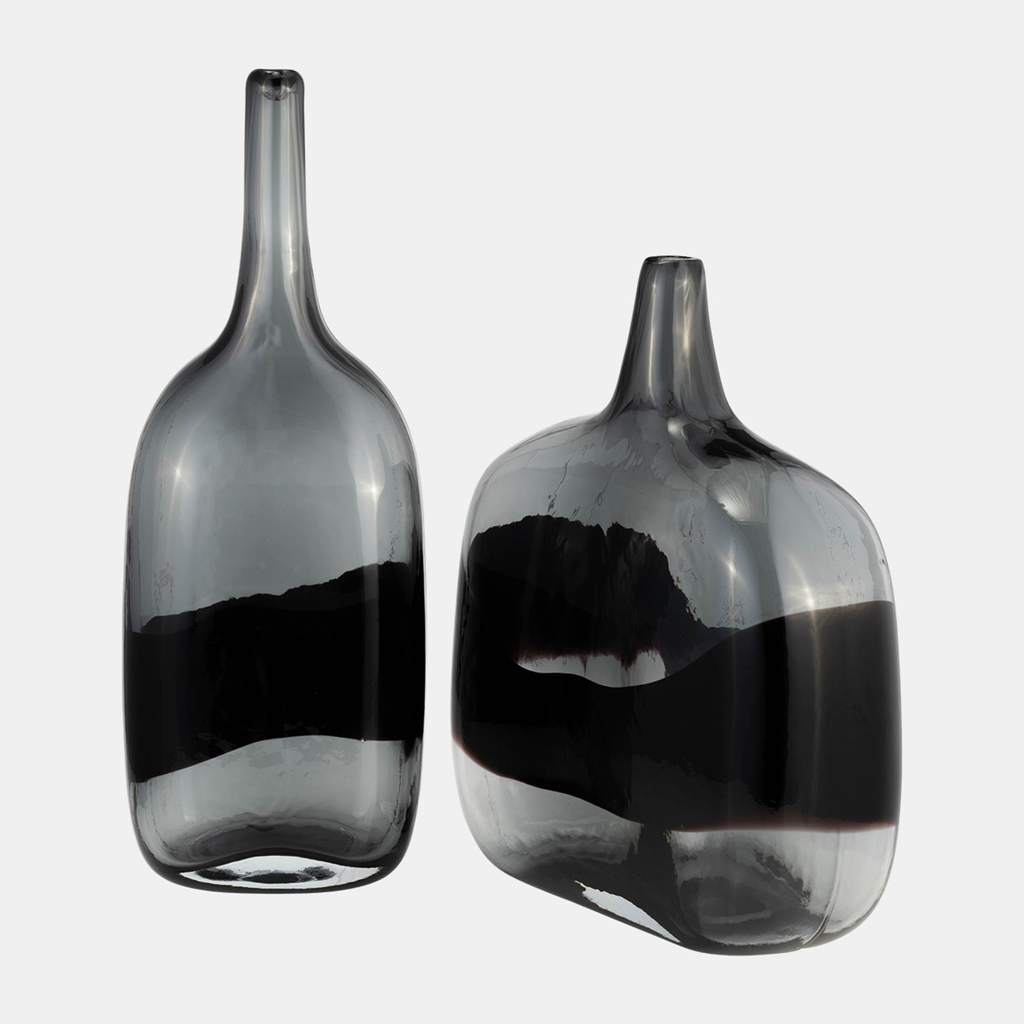 15"h Glass Long Neck 2-tone Vase, Smoke/black