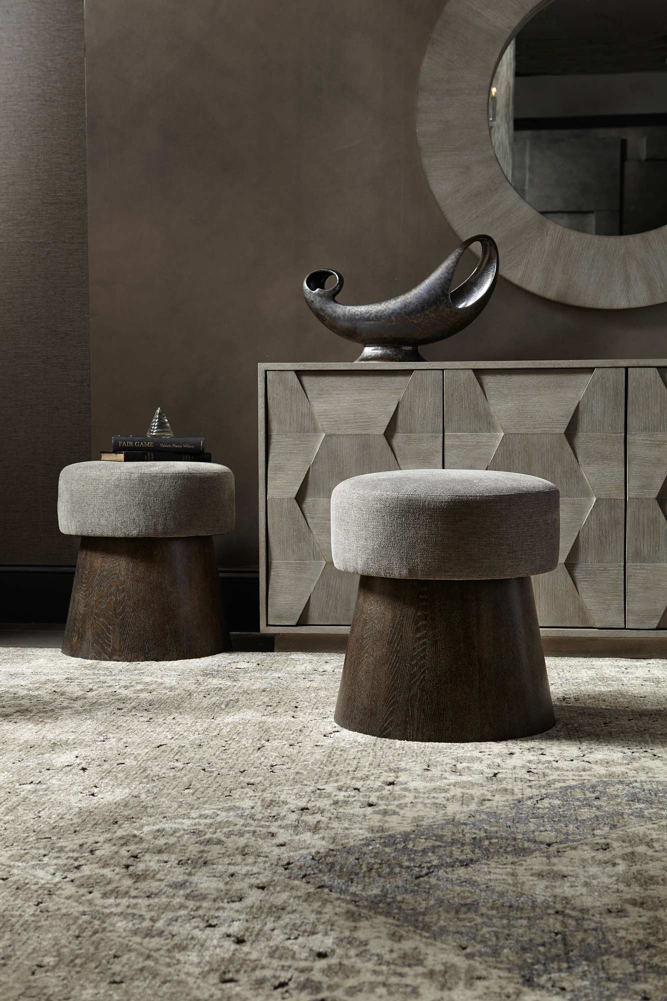 Linea Round Bench, Cerused Charcoal