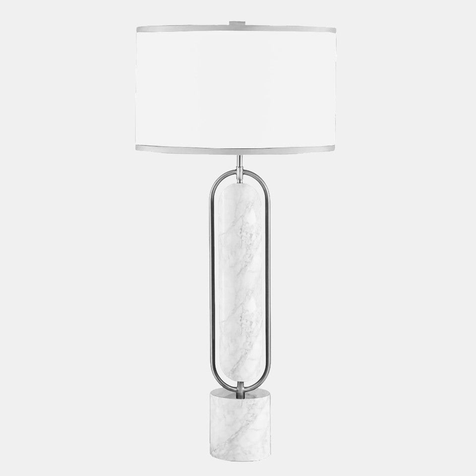 Metal And Marble Table Lamp, Gold and white