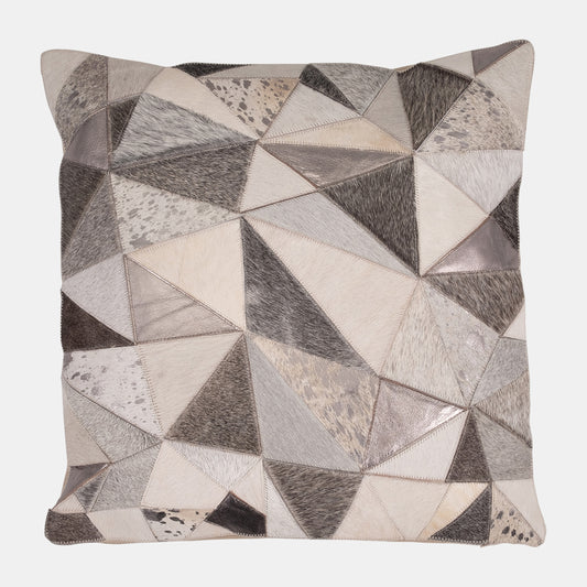 Leather & Geometric Patch Decorative 20" X 20" Pillow