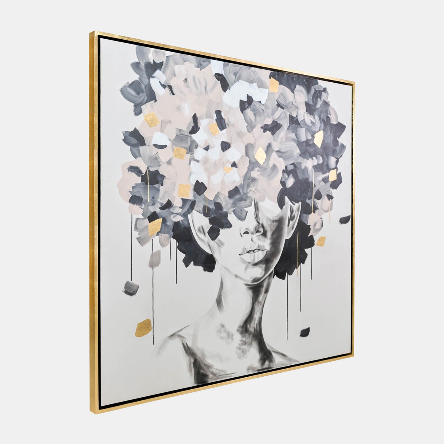 71x71, Hand Painted Idyll Woman Gld Leaf Canvas, Multi