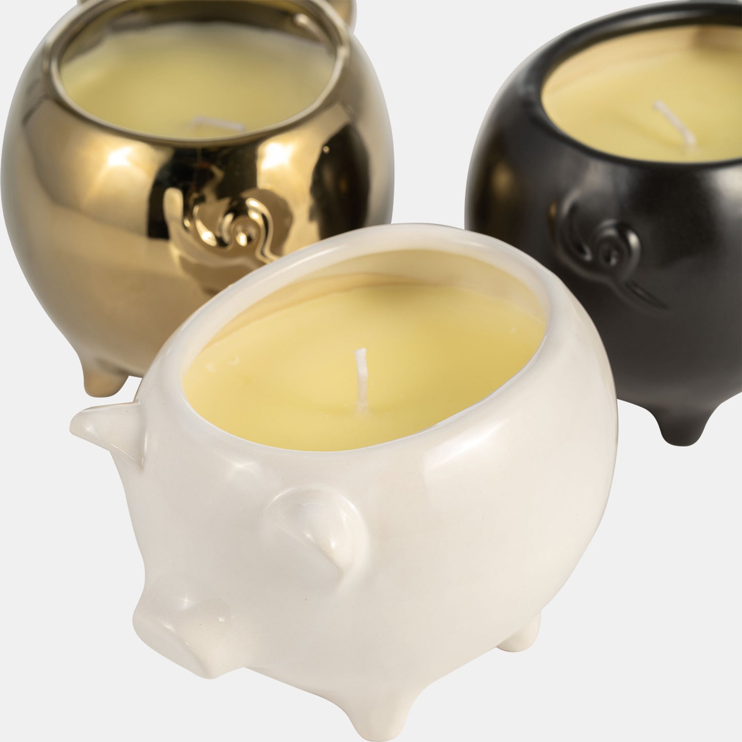 Pig Soy Scented Candle Gold, Black, and White, Set Of 3