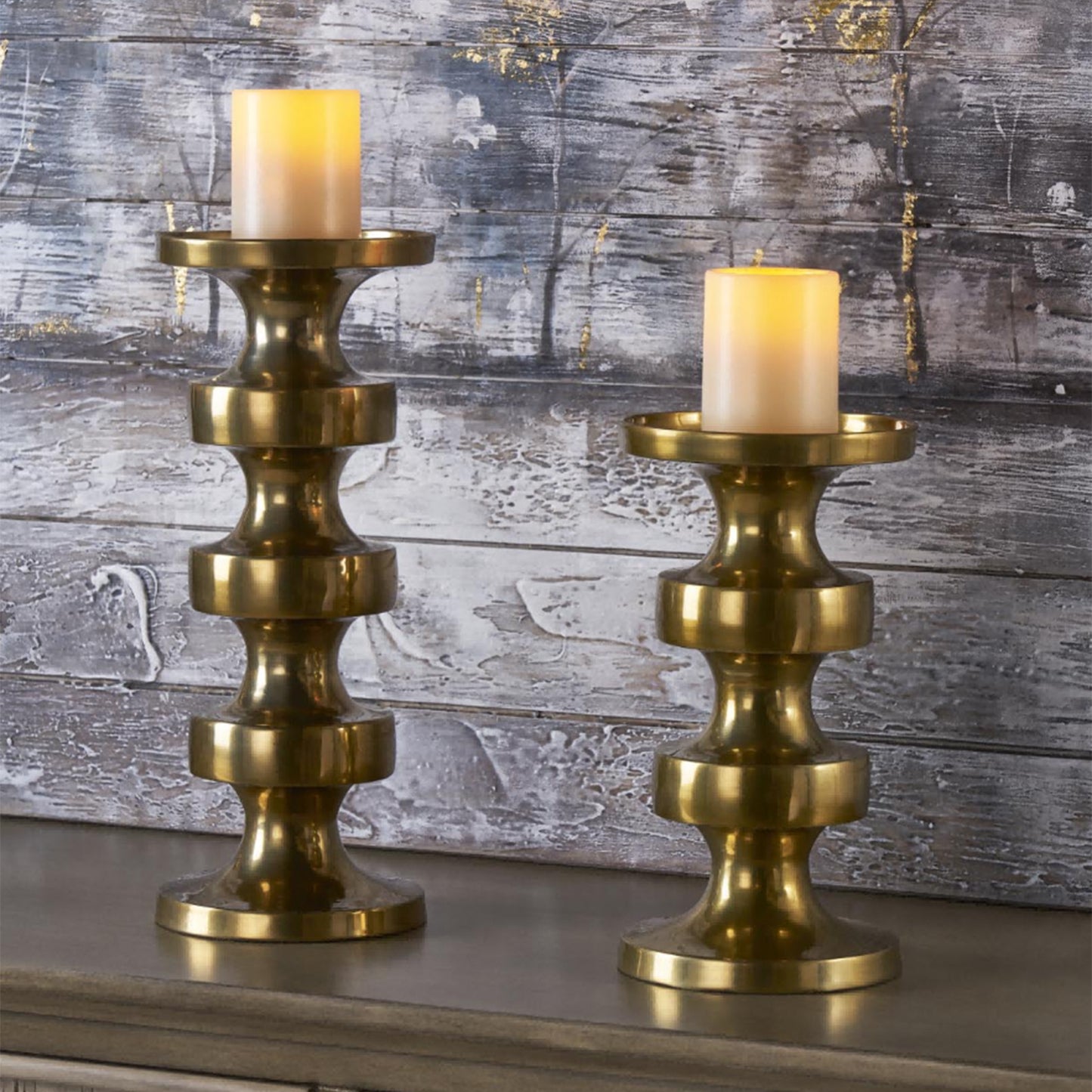 Alum Pillar Candle Holder Set Of 2