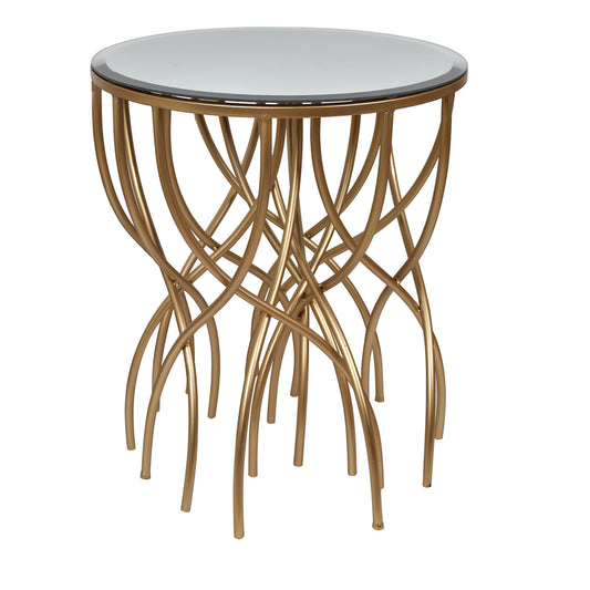 Melrose Gold Squiggly Leg Beveled Mirror Accent Table