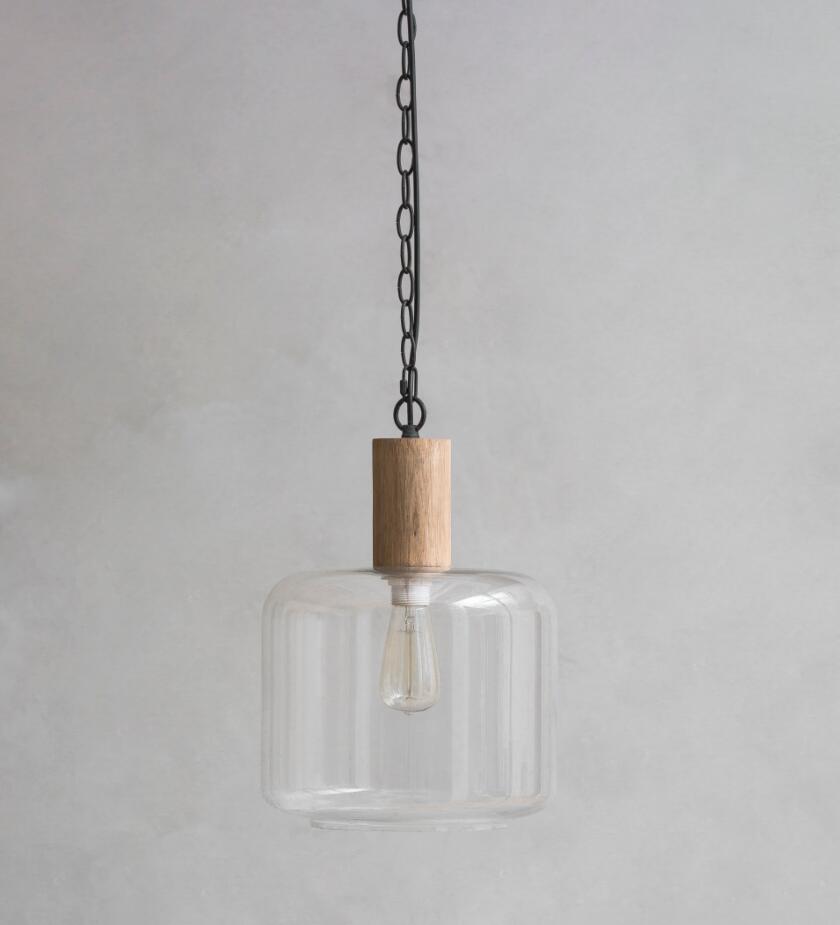 Glass and Wood Hanging Pendant Lamp