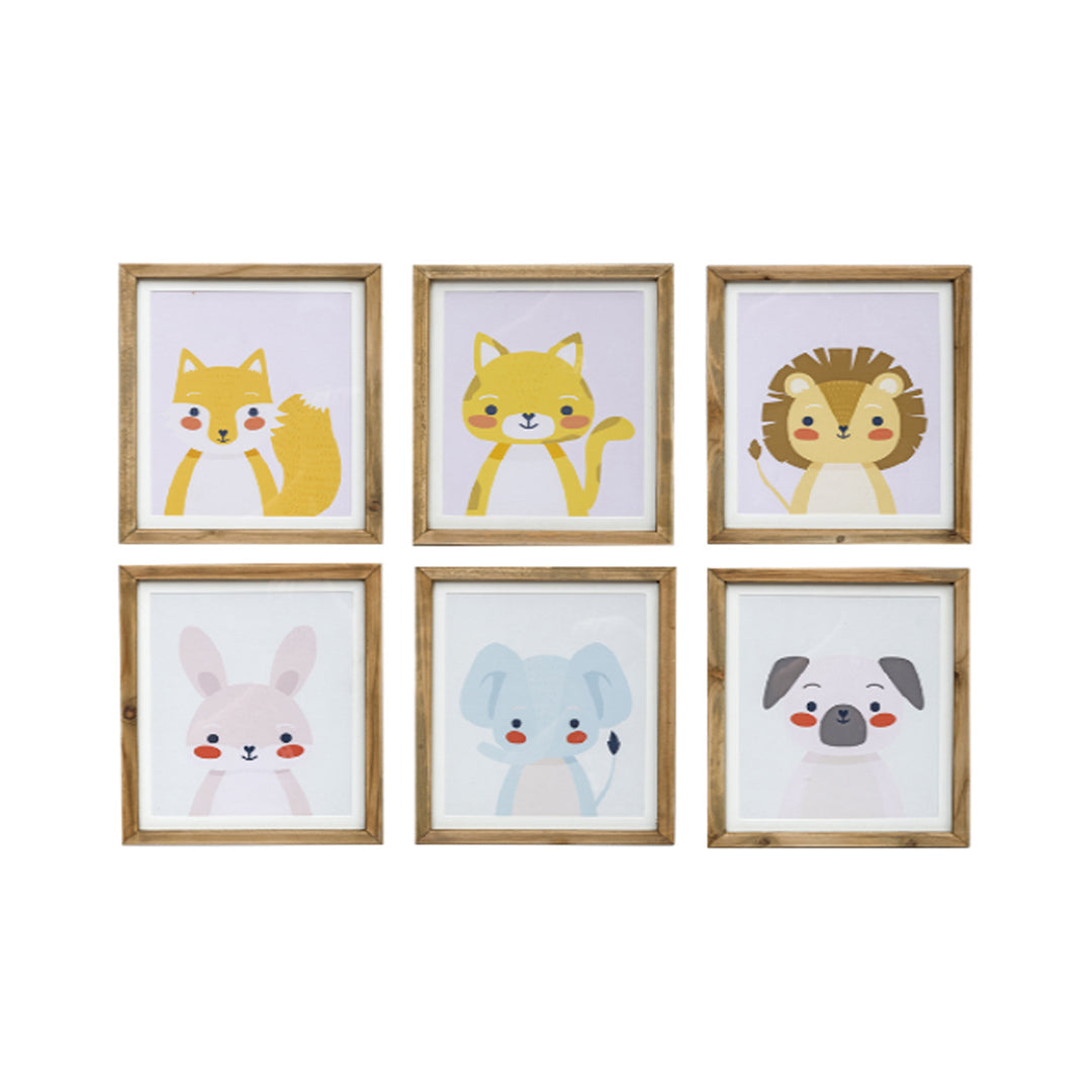 Fir Framed Wall Art with Animal Image - Pink (6 Styles)