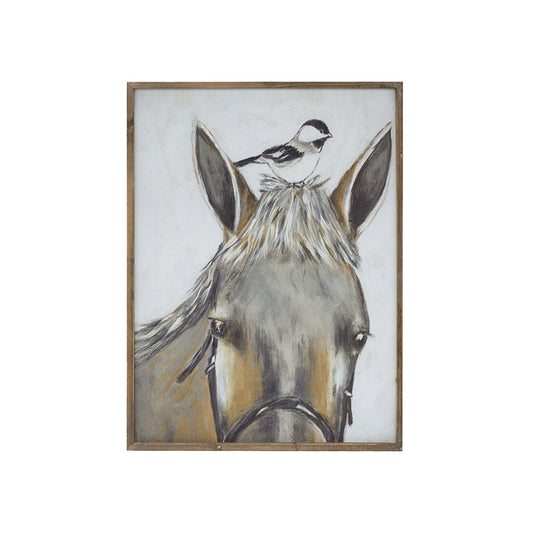Kellie Wood Framed Canvas Wall Decor with Horse and Bird