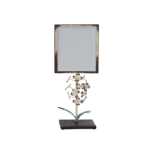 Metal Photo Frame with Tole Flowers on Stand, White