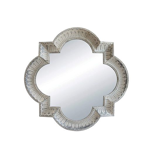 Metal Framed Quatrefoil Mirror, Distressed White