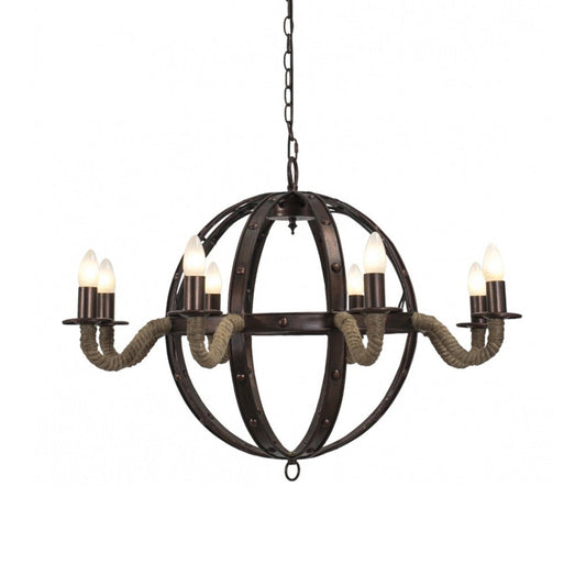 Metal and Jute Cord Lantern Shape Chandelier