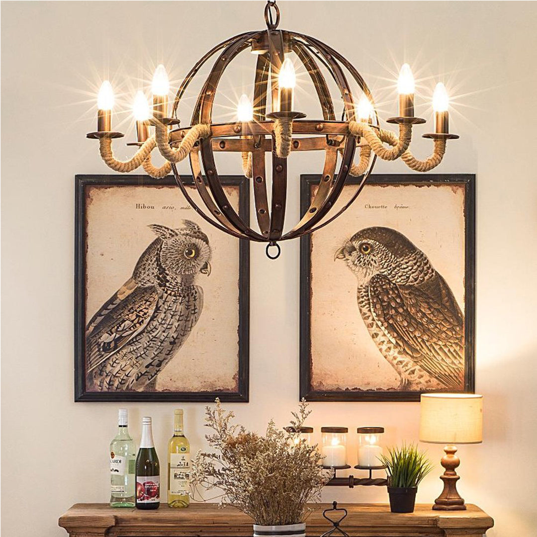 Metal & Jute Cord Lantern Shape Chandelier
