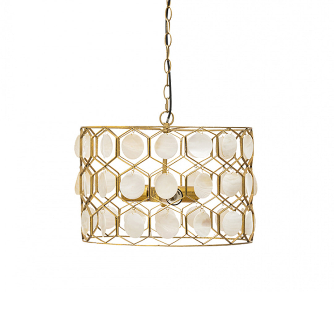 Metal & Shell Pendant Lamp with 3 Lights - Gold Finish