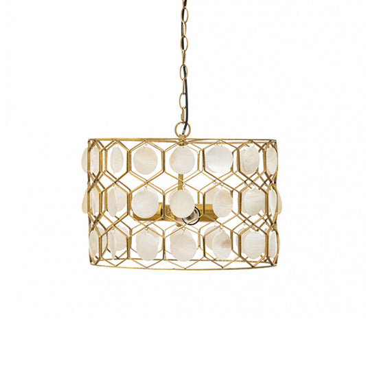 Metal and Shell Pendant Lamp with 3 Lights, Gold