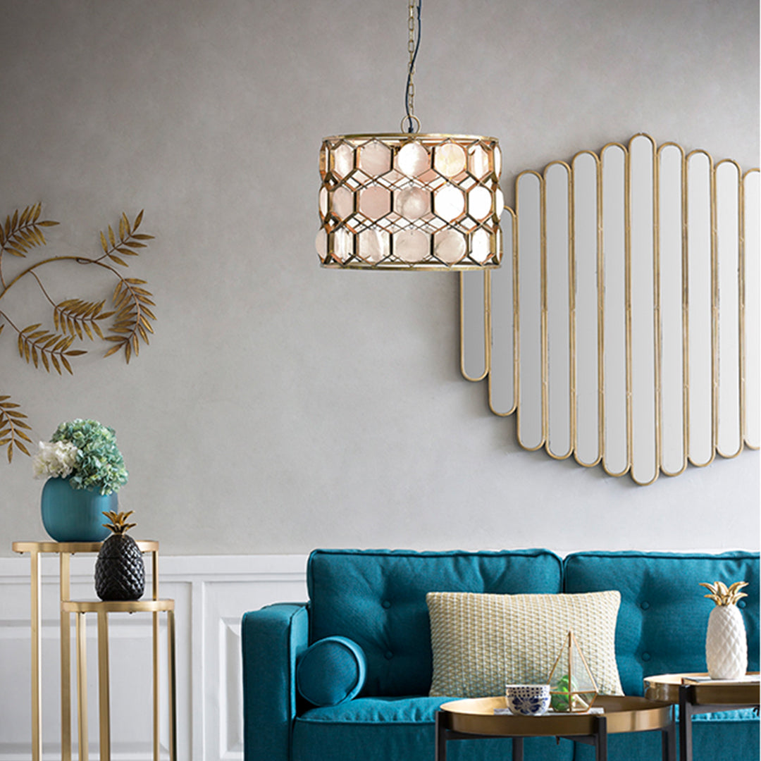 Metal & Shell Pendant Lamp with 3 Lights - Gold Finish