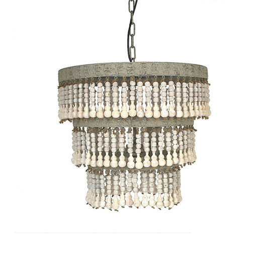 Metal and Wood Beaded Chandelier with 3 Lights