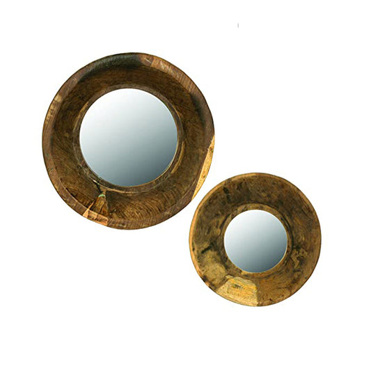 Vintage Wood Bowl Framed Mirrors, Set of 2
