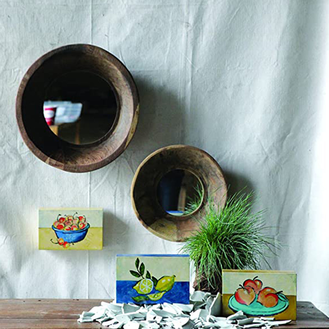 Vintage Wood Bowl Framed Mirrors, Set of 2 (Each one will vary)