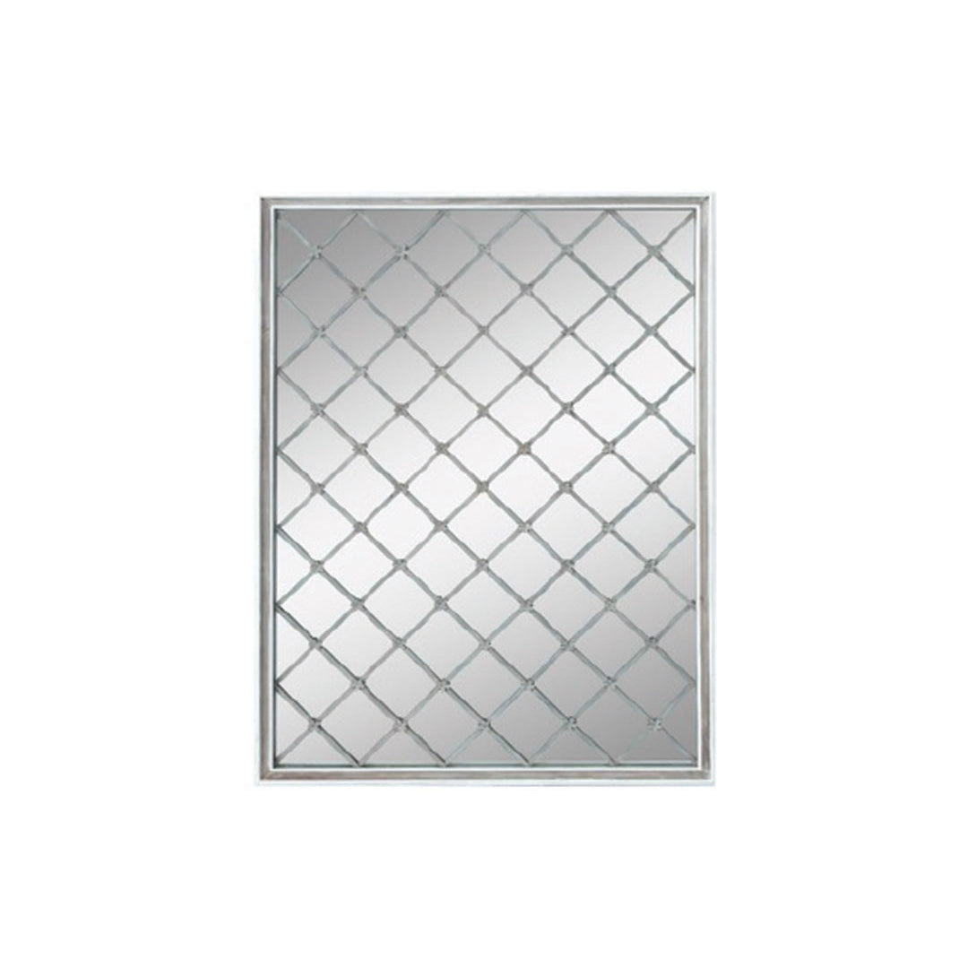 Wood Framed Wall Mirror with Metal Lattice