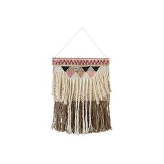 Triangles Wool and Cotton Woven Wall Hanging Decor, Pink and Black