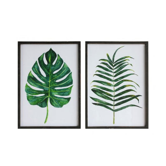 Wood Frame Wall Art with Palm Fronds, 2 Styles