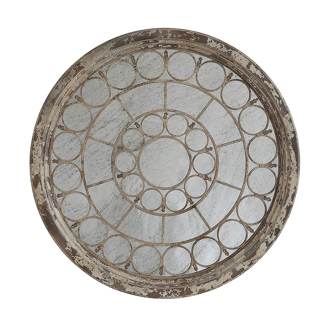 Wood Framed Antiqued Mirror with Metal Accents, Heavily Distressed Finish