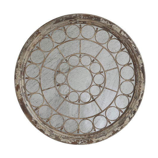 Wood Framed Antiqued Mirror with Metal Accents, Heavily Distressed Finish