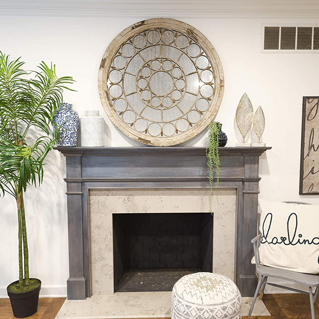 Wood Framed Antiqued Mirror with Metal Accents, Heavily Distressed Finish