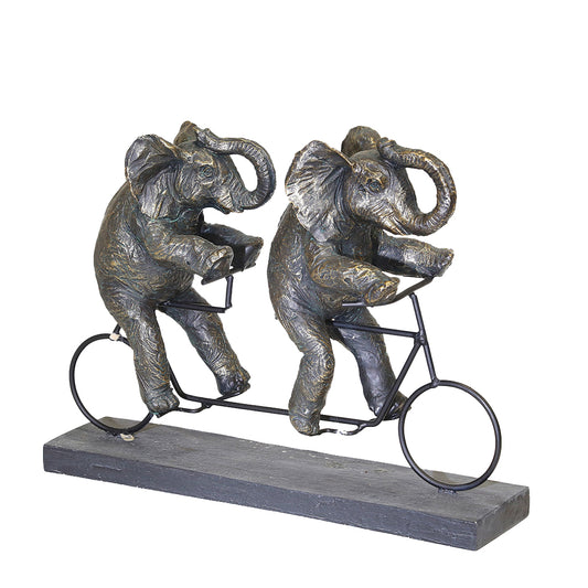Polyresin 14" Elephants On Tandem Bike, Bronze