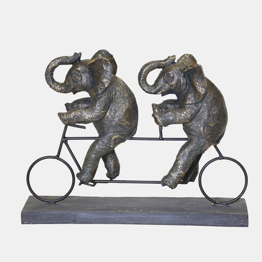 Polyresin 14" Elephants On Tandem Bike, Bronze