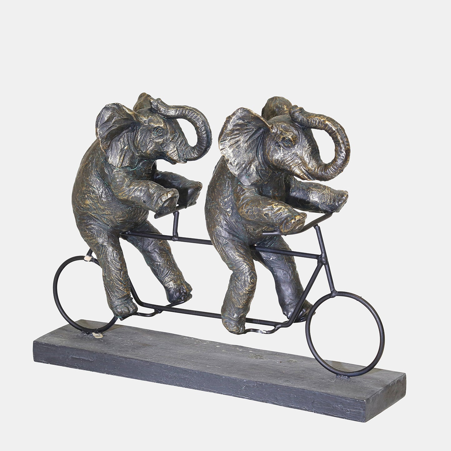 Polyresin 14" Elephants On Tandem Bike, Bronze