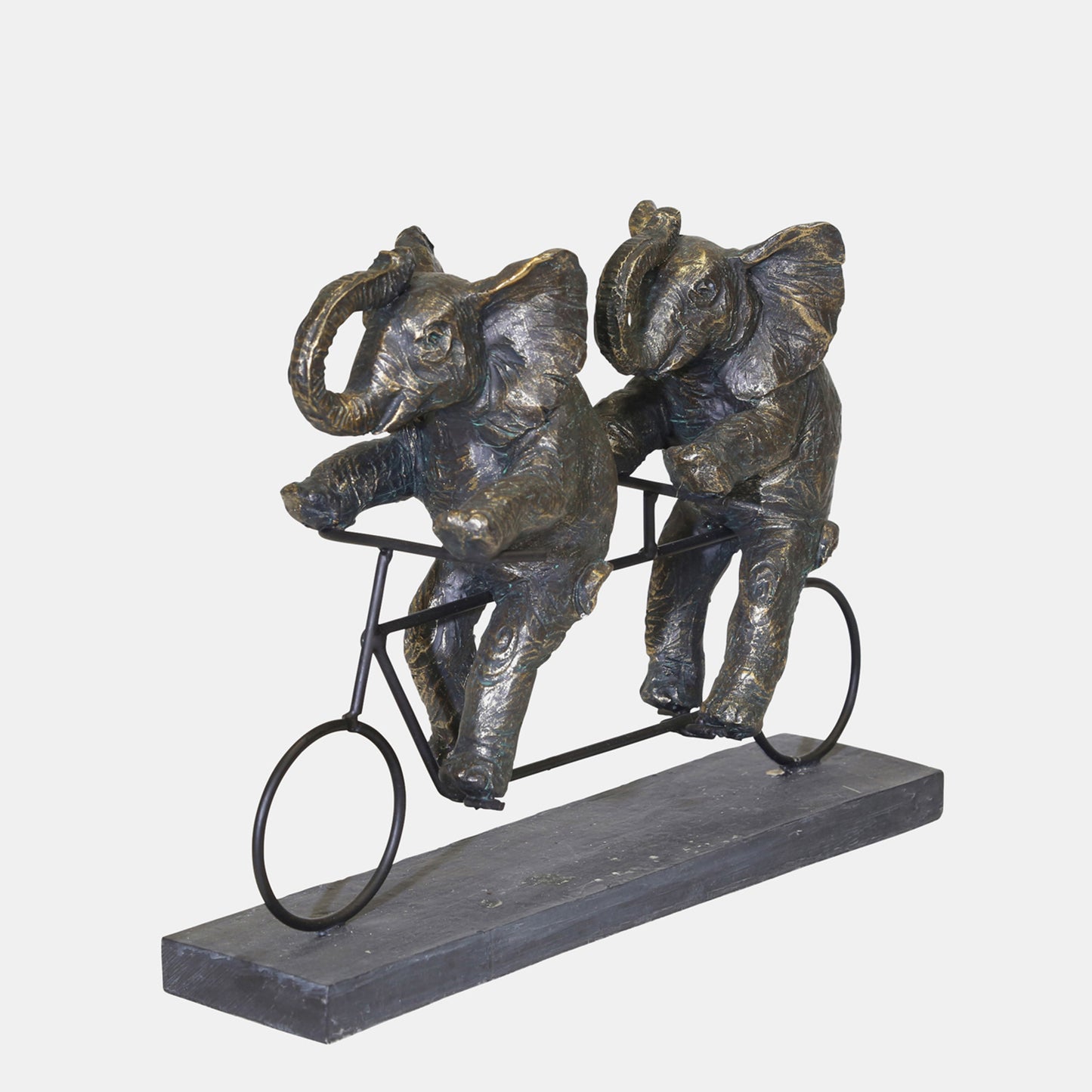 Polyresin 14" Elephants On Tandem Bike, Bronze