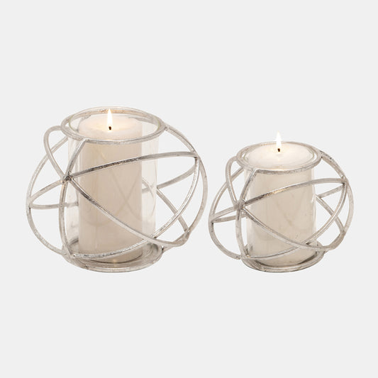 Orb Candle Holder Silver, Set Of 2