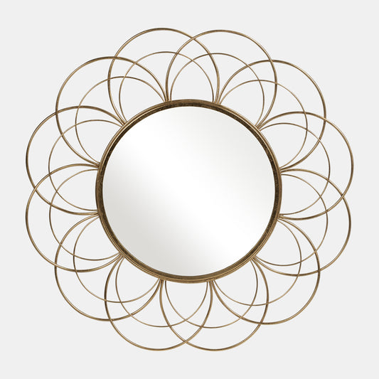 32 Inch Metal Flower Frame Mirror Wb - Gold
