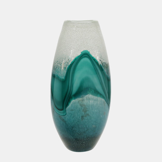 17" H Glass Vase, Green Mix