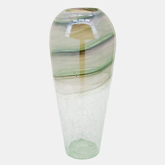 17" Glass Crackled Vase, Clear