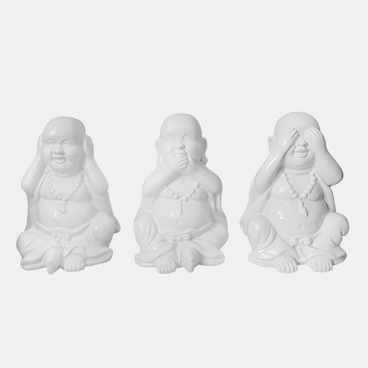 No Hear, No Speak, No See Buddhas, Set Of 3 White
