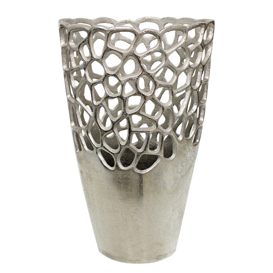 15"h Oval Cut-out Vase, Silver