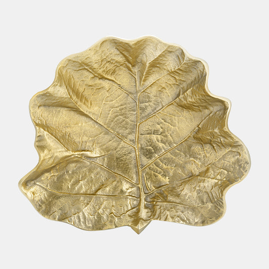13" Metal Round Leaf Tray, Gold