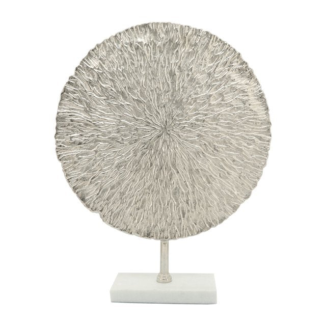 21"H Metal Textured Disk On Stand, Silver