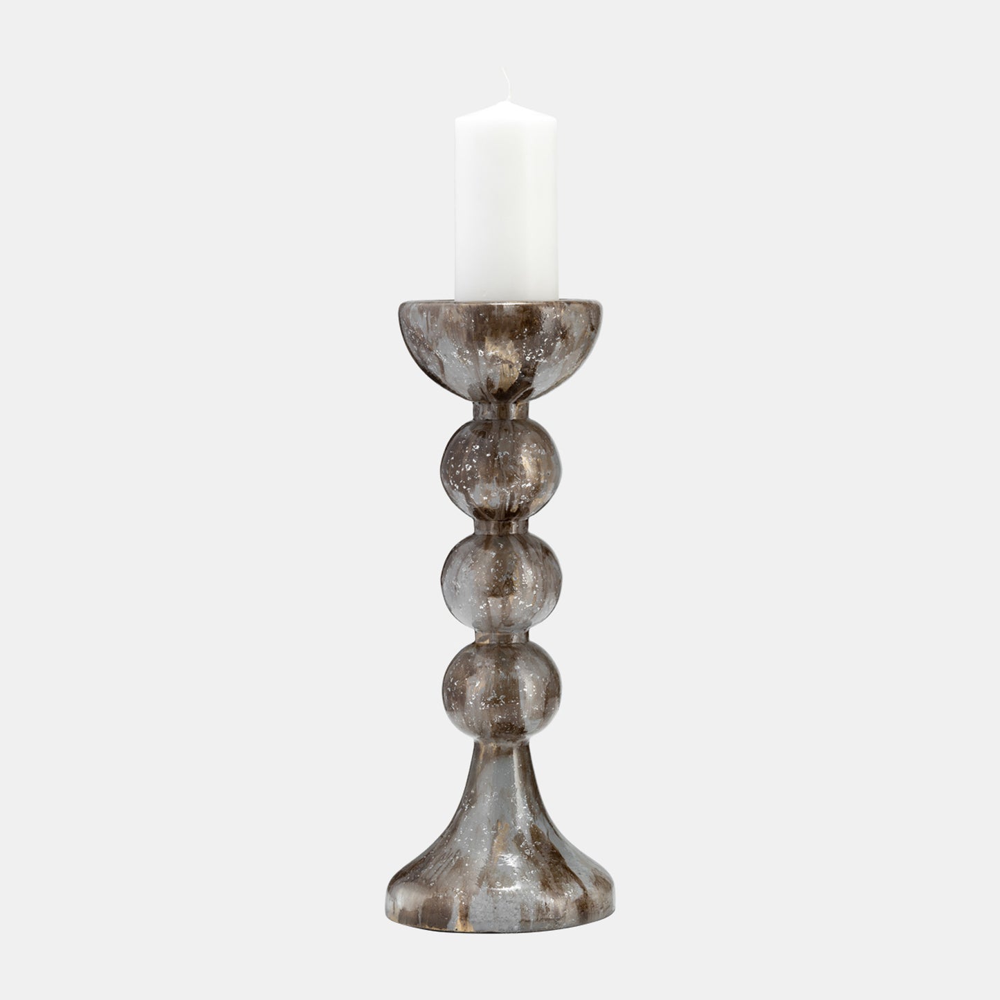 18 In. Glass Bubbly Candle Holder; Brown & Gold